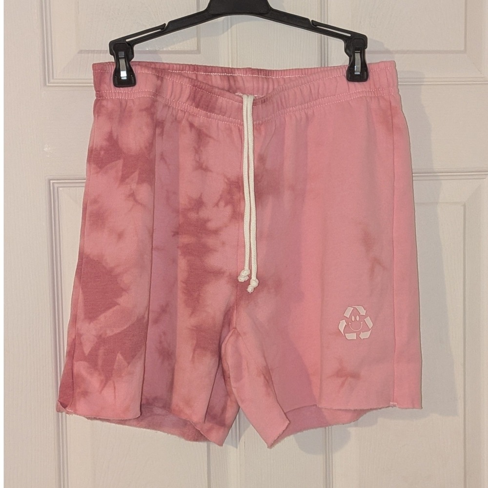 PacSun Pink Tie Dye Sustainable Fleece Sweat Shorts Recycle Smiley Small NEW